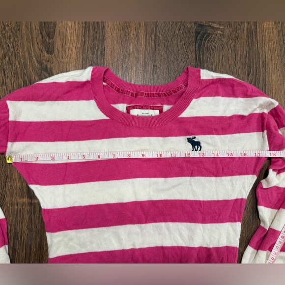 Y2K Abercrombie & Fitch Pink White Striped Crewneck Sweater Women’s XS - Picture 6 of 6